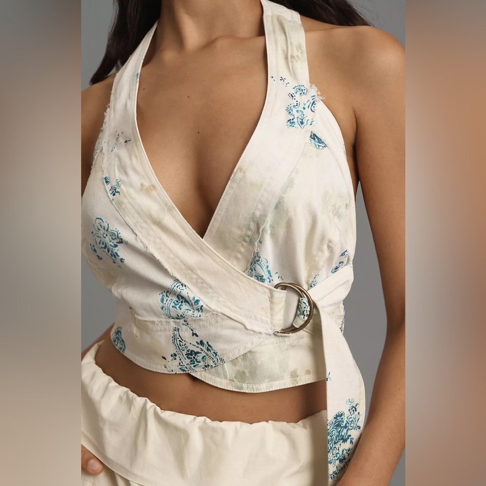 Nwt Size Xl - Anthropologie Pilcro Halter Buckle Wrap Top (100% Cotton)